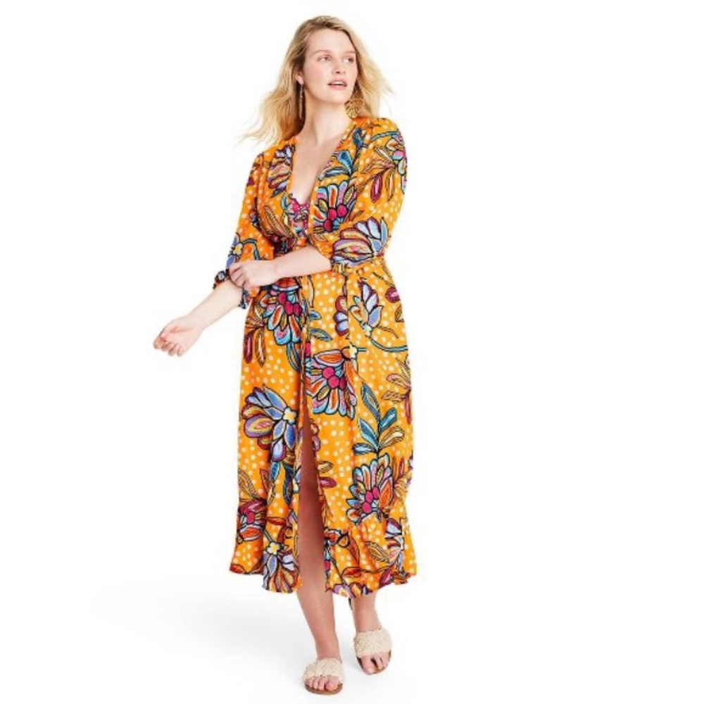 Floral Polka Dot Orange Paisley Print Cover Up Kimono Tabitha Brown